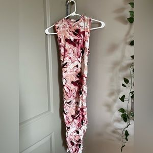 Almost Famous pink marble halter neck Ruched bodycon sleeveless dress